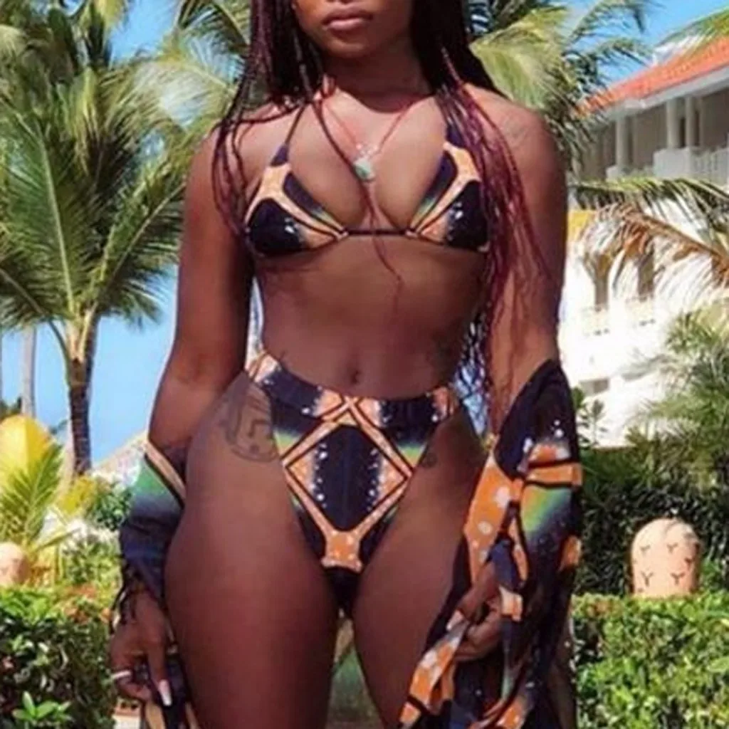 Bikinis 2019 mujer Sexy Swimwear Women Print High Waist Bandage Swimsuit Push Up Set Maillot de bain New Cover- ups | Женская одежда