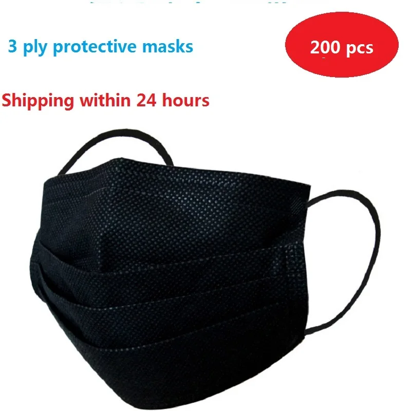 

black Disposable Medical Surgical Mask Non-woven Melt Blown 3 ply Breathable mask Ear loop Filter face mouth masks mascarilla