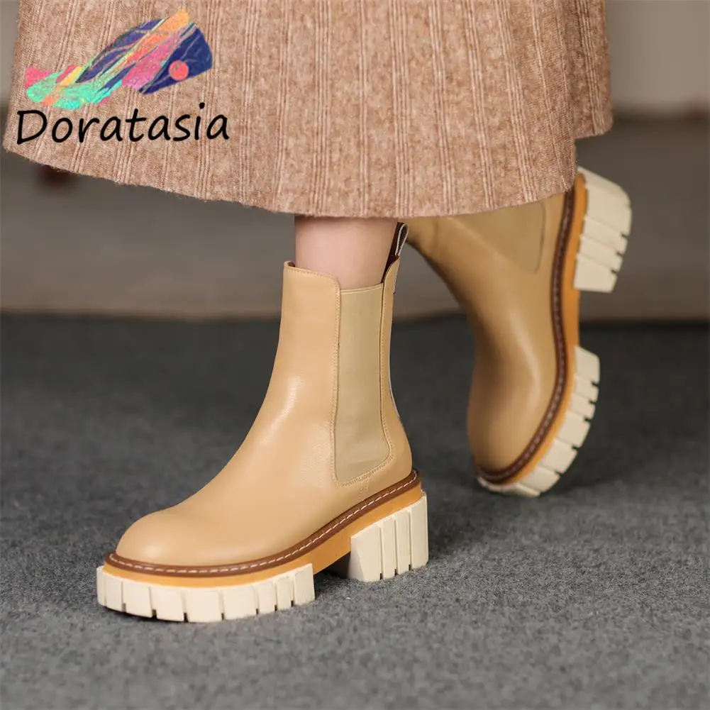 

DORATASIA Новые поступления Женская обувь на толстом массивном каблуке с круглым носком на платформе женские мотоциклетные ботинки панк готиче...