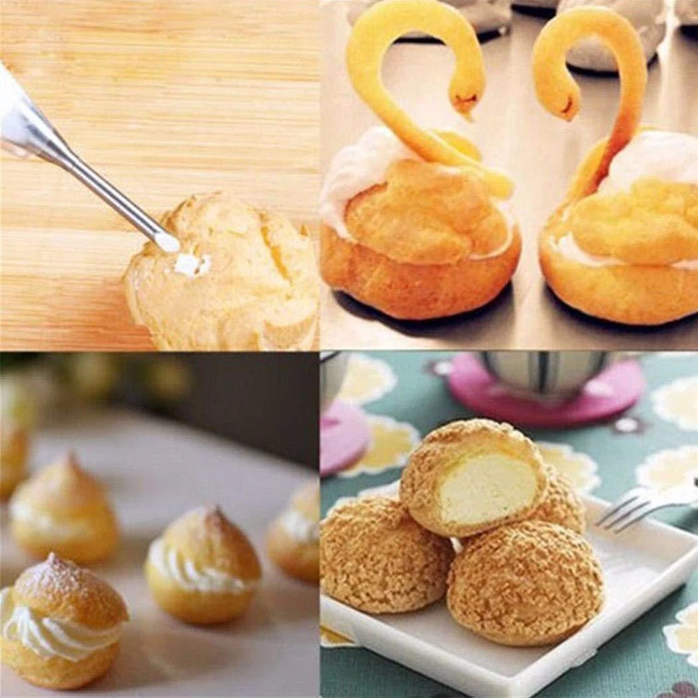 

4pcs Cream Icing Practical Easy Clean Decorating Tools Long Piping Durable Puff Nozzle Tip Stainless Steel Sugar Craft Baking