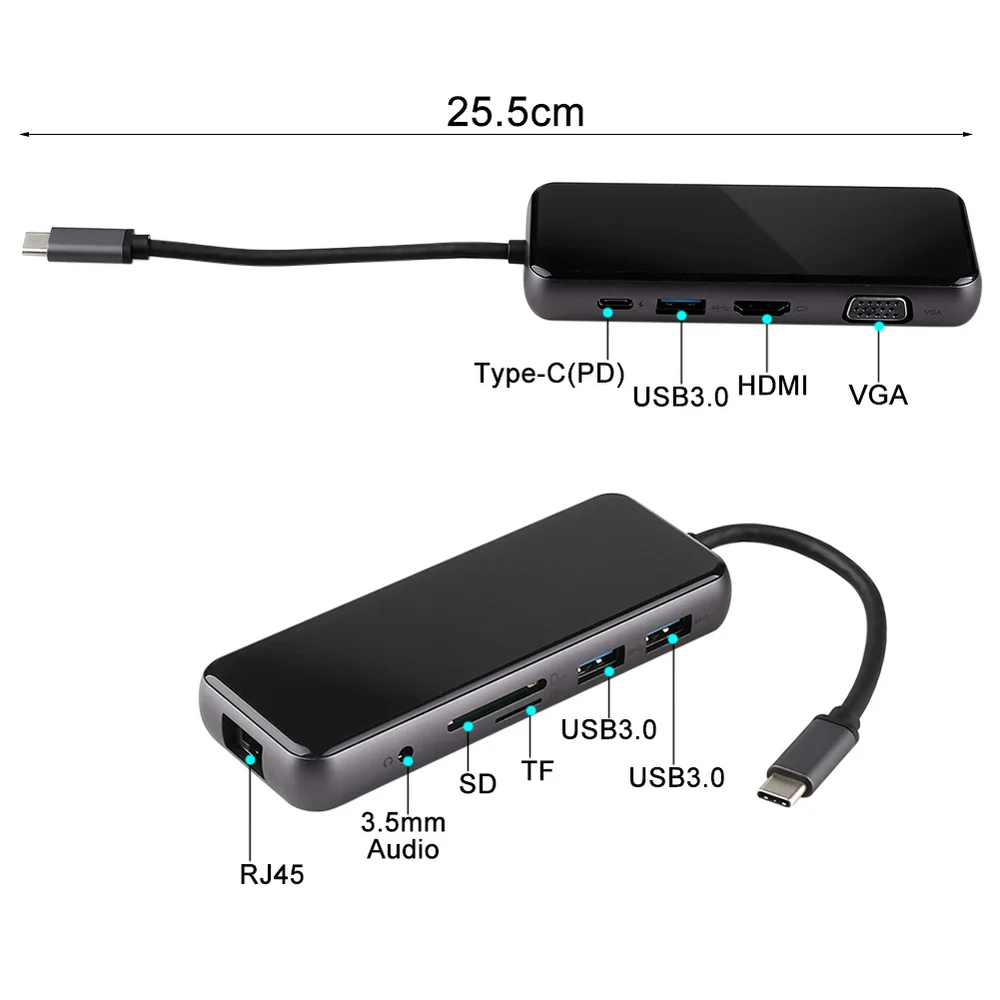 USB-C концентратор type C VGA USB 3 0 Thunderbolt HDMI 5 мм аудио RJ45 адаптер для MacBook Pro samsung Galaxy S9 |