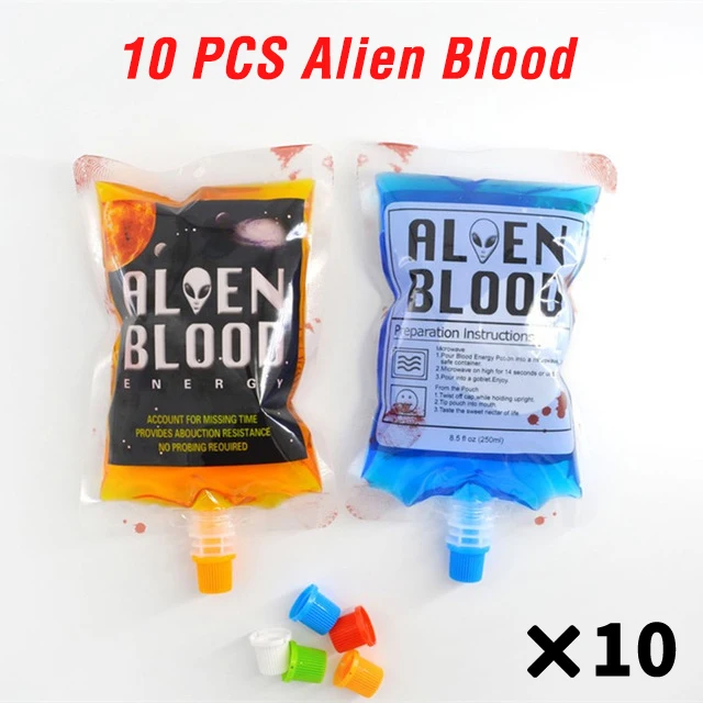 SAlien Blood 10PCS 10 шт. Хэллоуин косплей контейнер для напитков сумка вампир мешок крови реквизит зомби напитки Сумки пищевой класс ПВХ бутылка для воды - Цвет: SAlien Blood 10PCS