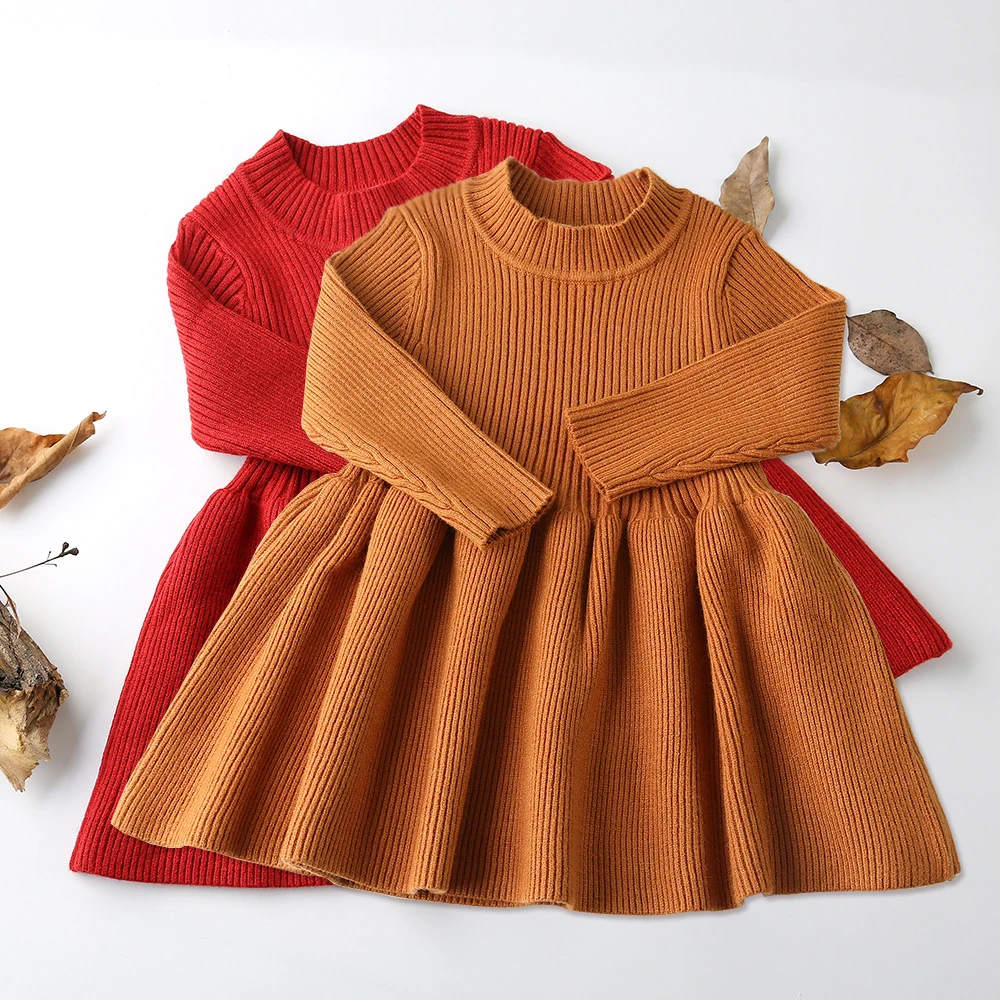 Осенне зимнее платье для маленьких девочек шерстяной вязаный свитер платья дня