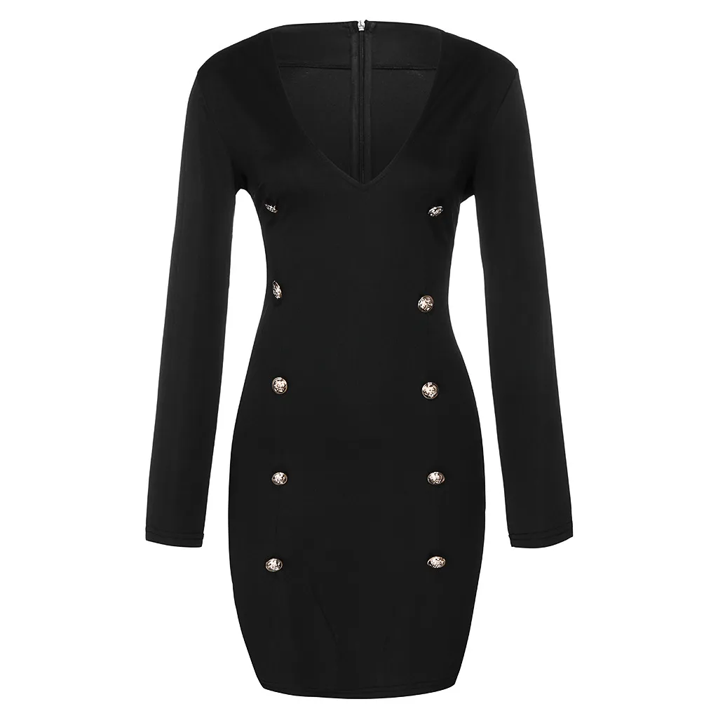 SAGACE хит продаж черное сексуальное двубортное платье с v образным вырезом и