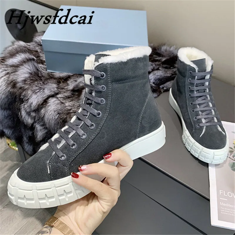 

Hjwsfdcai High-quality Brand Women Snow Boots Cow Suede Thick Wool Warm Winter Boots platform Women's High-Top Shoes Women Boots