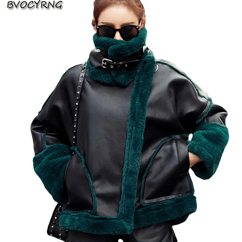Толстая кожаная куртка пальто для женщин зима 2019 новая свободная имитация
