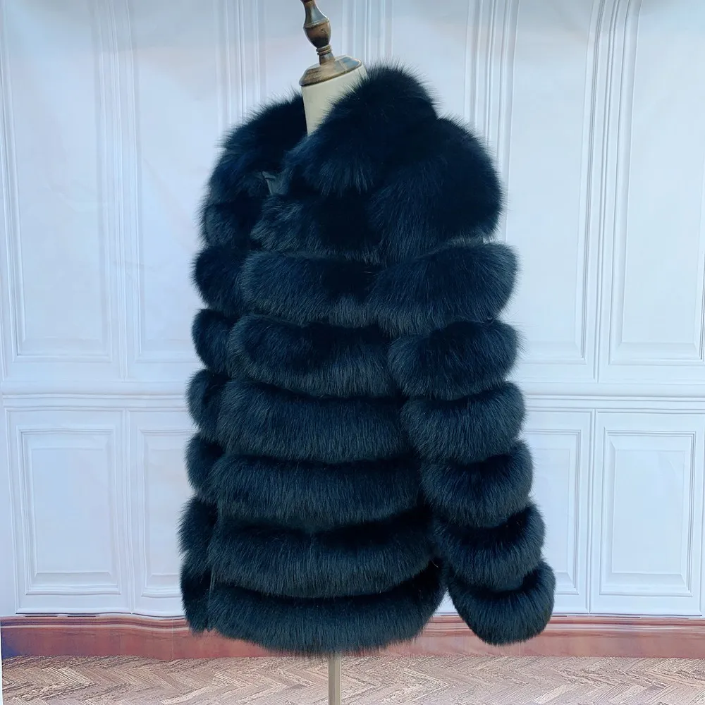 

70CM women Real fox fur coat jacket overcoat standing collar lady fashion winter warm genuine fur coats outwear
