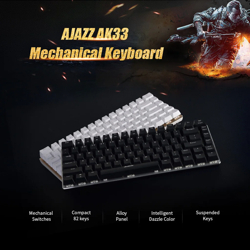 Ajazz AK33 Проводная Механическая клавиатура USB игровая 82 клавиши синий/черный