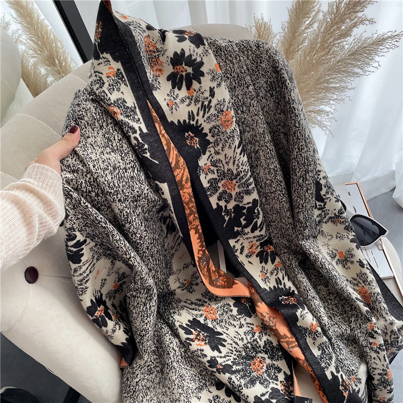 

Толстый теплый шарф, шаль для женщин, роскошный 2021 кашемировый шейный платок из пашмины с принтом, одеяло, зимняя и осенняя дорожная накидка,...