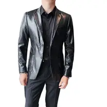 2022 Latest Tailored High Quality British Blazer Black Crocodile Skin Notch Lapel Single Breasted Formal Mens Slim Fit Wear (3)