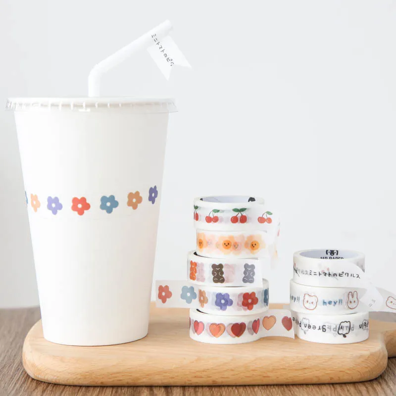 Kawaii соль милые модели Цветочное сердце лента Washi милый медведь малярный скотч