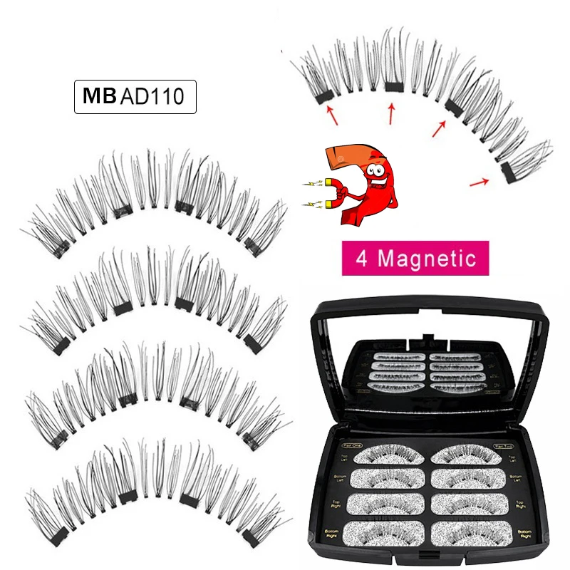 Набор Магнитных ресниц 6D 4 пары Многоразовые Накладные ресницы натуральные