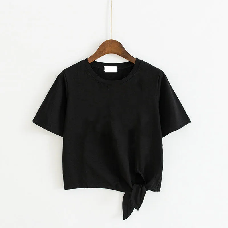 Женский хлопковый укороченный топ с принтом кошки черная Повседневная Базовая