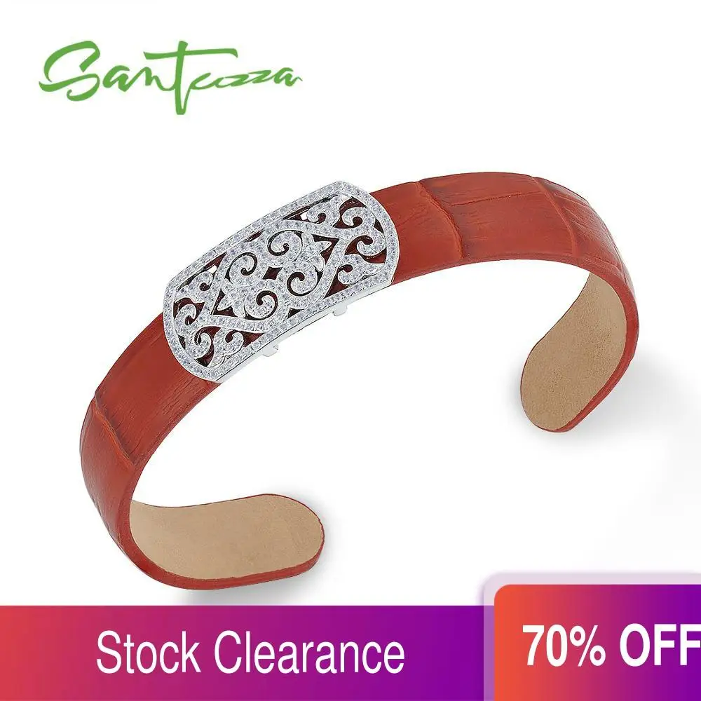 Женский и мужской серебряный браслет SANTUZZA регулируемый из натуральной кожи