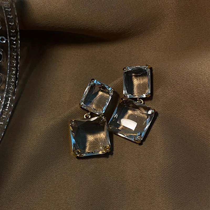 

Korean New Style Luxury Elegant Shiny Square Transparent Crystal Dangle Earrings For Women Party Daily Jewelry Gifts