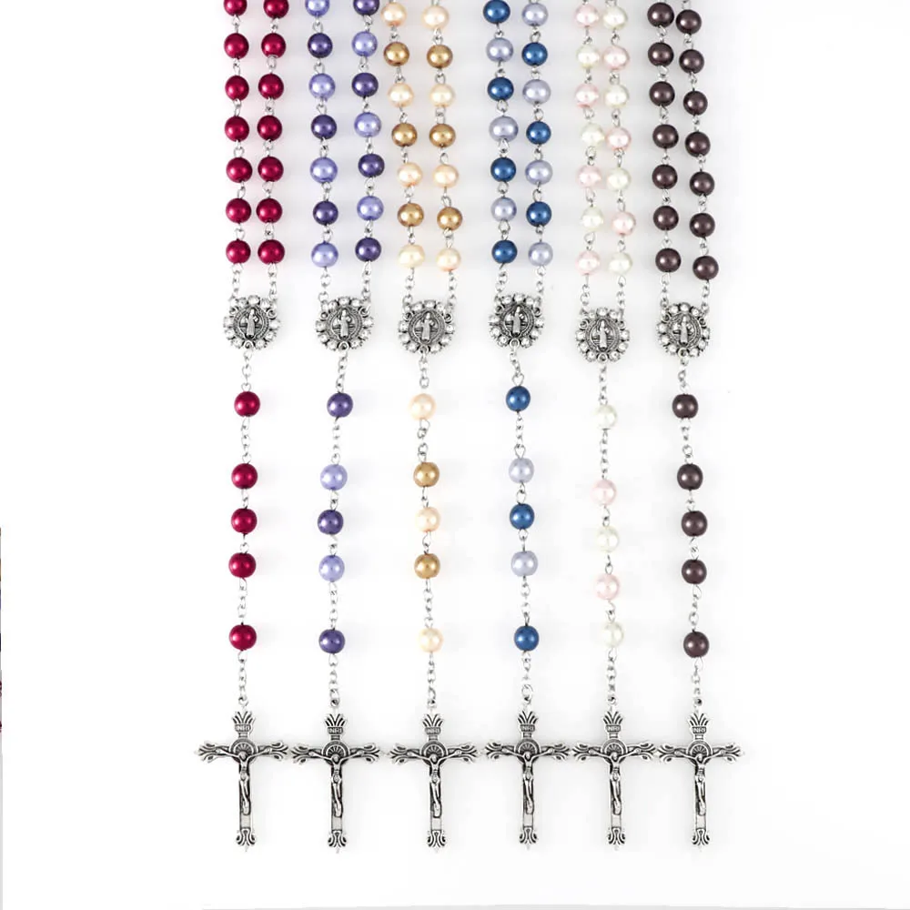 6 цветов 8 мм стеклянная бусина в виде жемчужины четки из бусин ожерелье