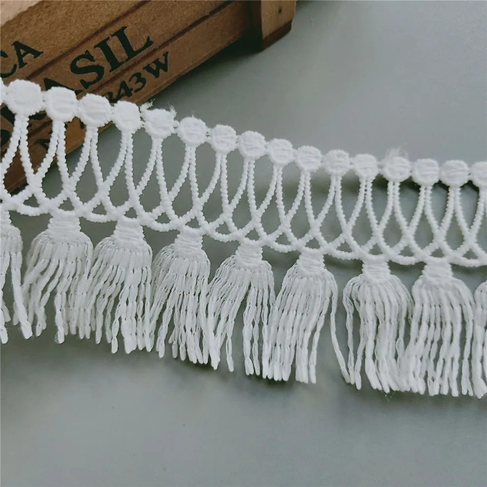 100cm White Cotton Tassel Dangling Fringe Lace Trimming Ribbon Fabric Handmade Sewing Supplies Craft For Apparel Decoration 5CM - купить по