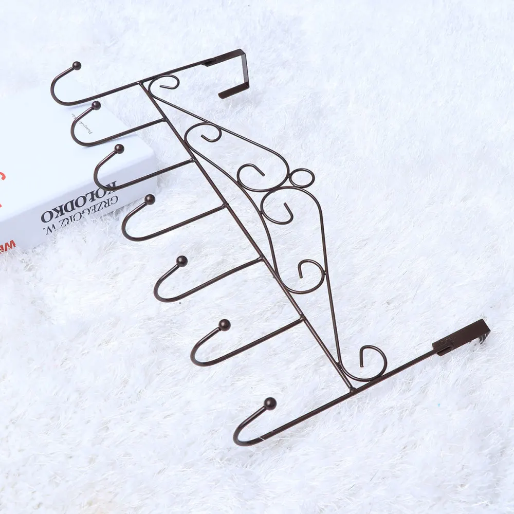 

7 Hooks Bathroom Over Door Hanger for Towel Coat Clothes Hat Bag Hanging Iron Art Hanger (Black)