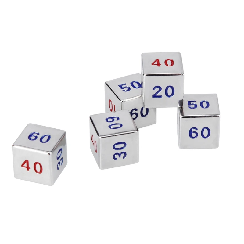 

N58B 5Pcs/Set 6 Sided Number Color Alloy Dice Party Family DIY Games Engraving Educational Toys Accessaries