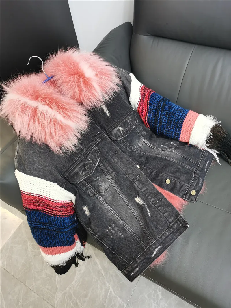 2022 Denim Parka Winter Jacket Women Real Fur Coat Thick Warm Natural Fox Fur Liner Outerwear enlarge