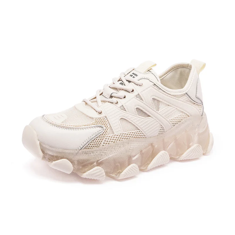 

2020 Ladies Chunky Sneakers Women Mesh Leather Mixed Colors Lace-Up Closure Platform Comfy Lady Casual Shoes Trainers Footwear