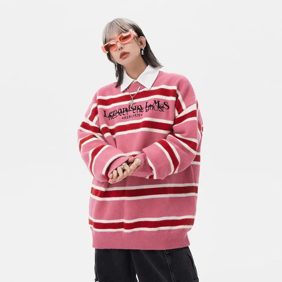 New sweater men and women autumn winter long-sleeved striped embroidery pullover couples super fire tops fashion | Женская одежда