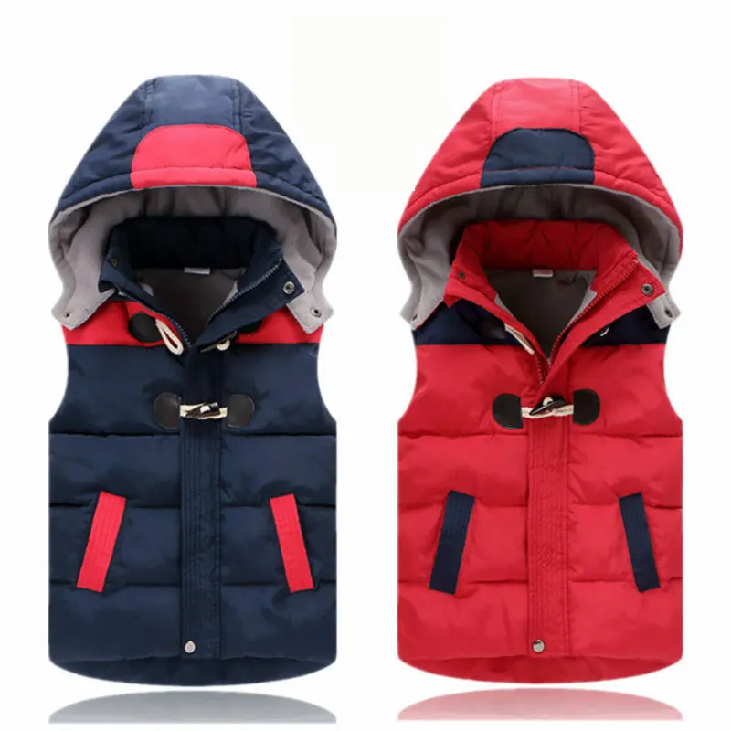 

2020 Winter Warm 3 4 6 8 10 11 12 Years Teenager Thickening Outerwear Color Patchwork Hooded Vest Waistcoat For Kids Boys Girls