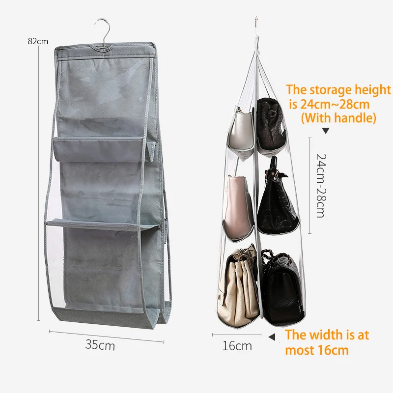 &quot6 Pocket Hanging Handbag Organizer for Wardrobe Closet Transparent Storage Bag Door Wall Clear Sundry Shoe with Hanger Pouc | Дом и сад