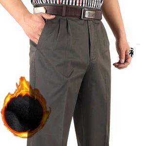 Брюки мужские флисовые, теплые Прямые классические офисные штаны свободного покроя с высокой талией, размера плюс 42 44 46, зима 2019