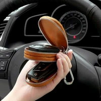men womens top layer oil wax cowhide car keys bag double pocket zipper mini wallet fashion key holder zipper keychain