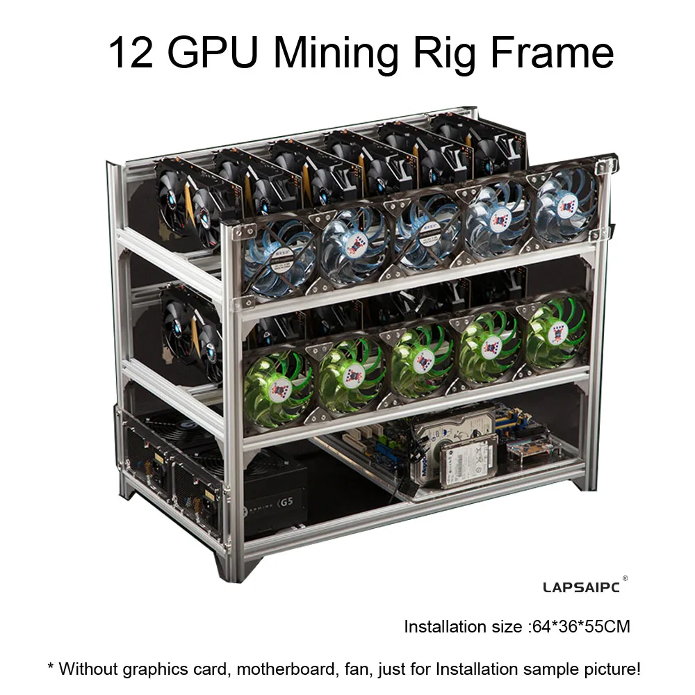Добыча случае рамки 12 GPU открытых врубовая машина рамка чехол горно монета кольцо