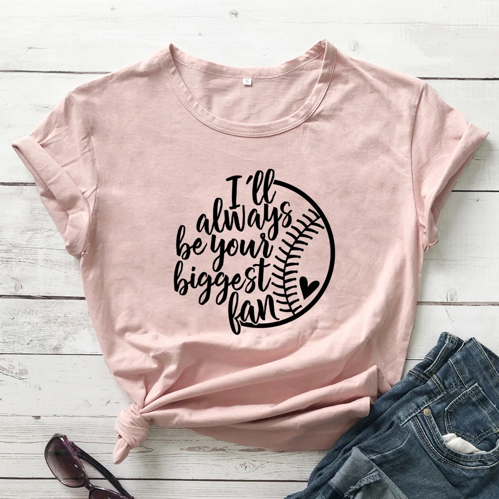 peach-black text Футболка с принтом Бейсбольного мяча «I'll Always Be Your Big Fan», забавные летние футболки с рисунком Tumblr, подарок на день игры для мамы и фаната - Цвет: peach-black text