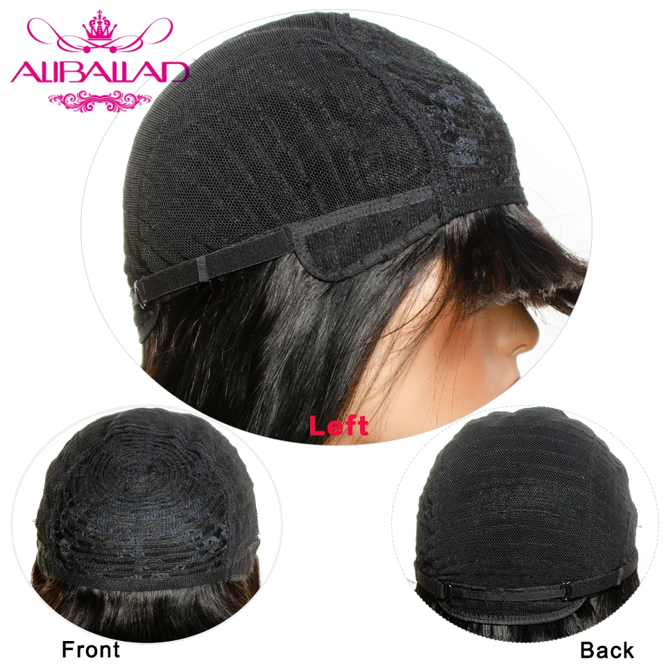 Aliballad Straight Human Hair Wigs With Bangs Brazilian Full Machine Made For Black Women 150% Remy Wig | Шиньоны и парики