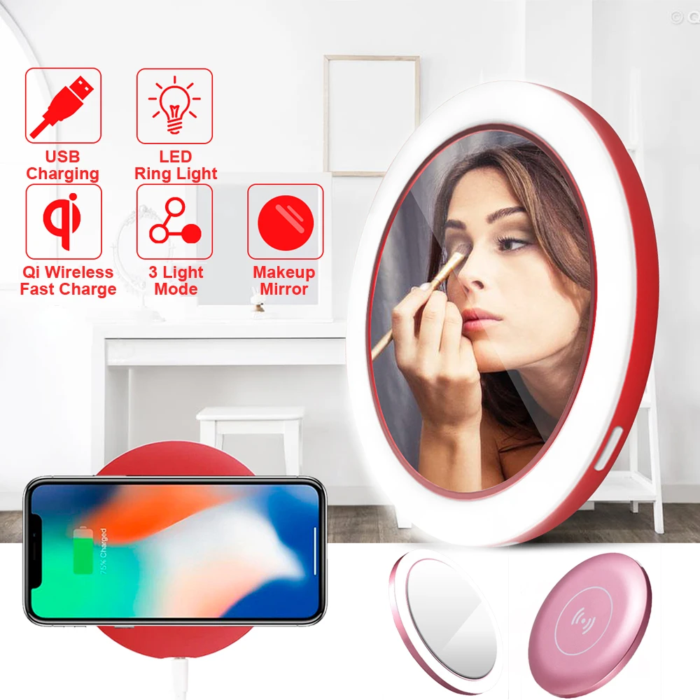 Зеркало для макияжа с беспроводной зарядкой USB светодиодный мини светильник