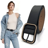 fashion pu leather belt for women black buckle waist strap designer brand female jeans trouser dress decoration waistband