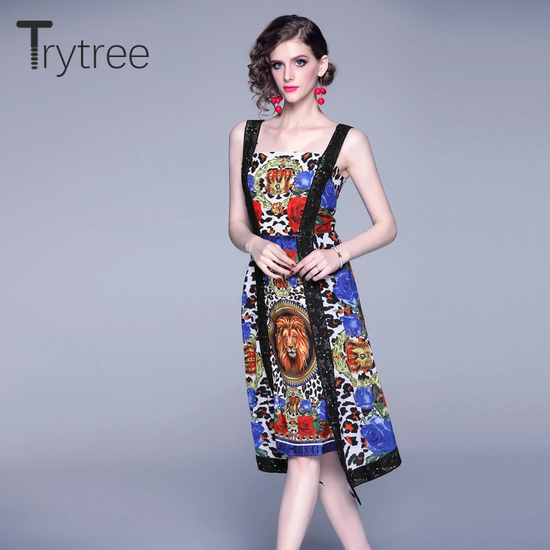 Trytree летнее женское Повседневное платье на бретельках с принтом Модное