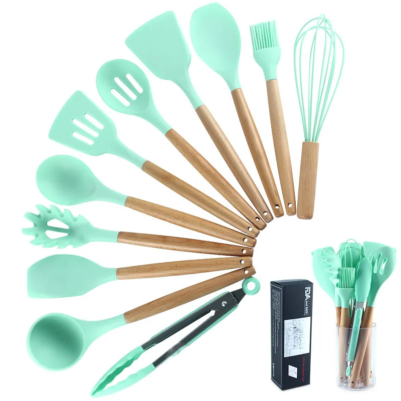 

Набор детской кухонной посуды из 12 предметов, антипригарный силиконовый шпатель, ложка, дуршлаг, кухонные инструменты для готовки