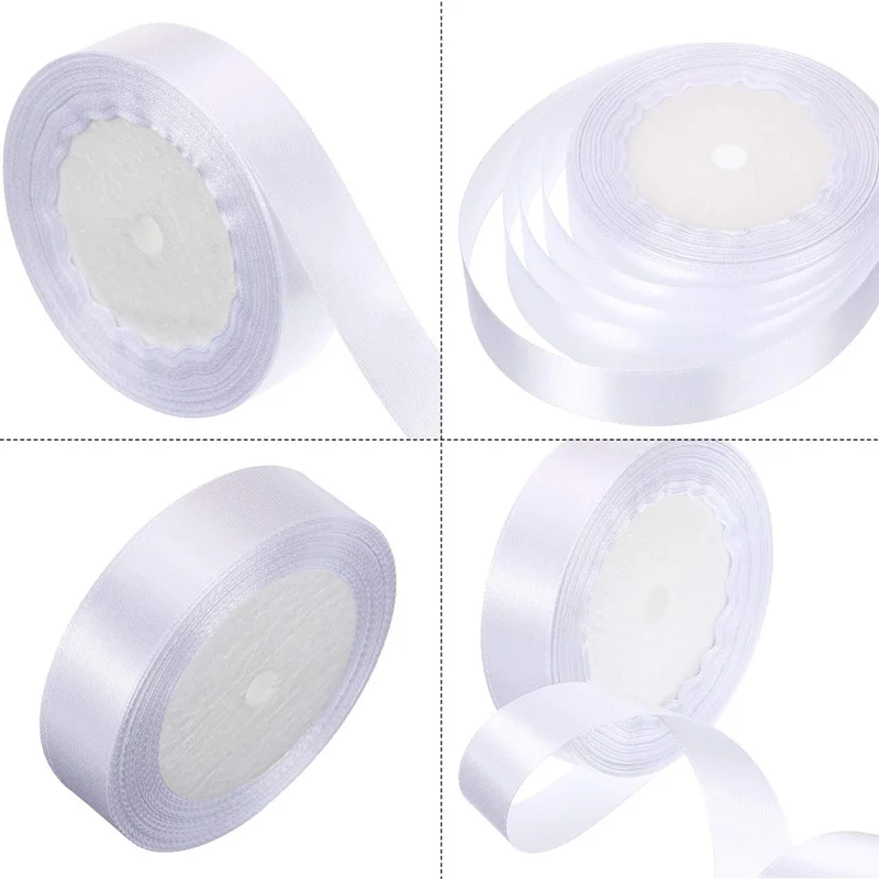 Горячая 25 ярдов/партия ручная работа атласная белая лента 6 мм 50 DIY ленты цветок