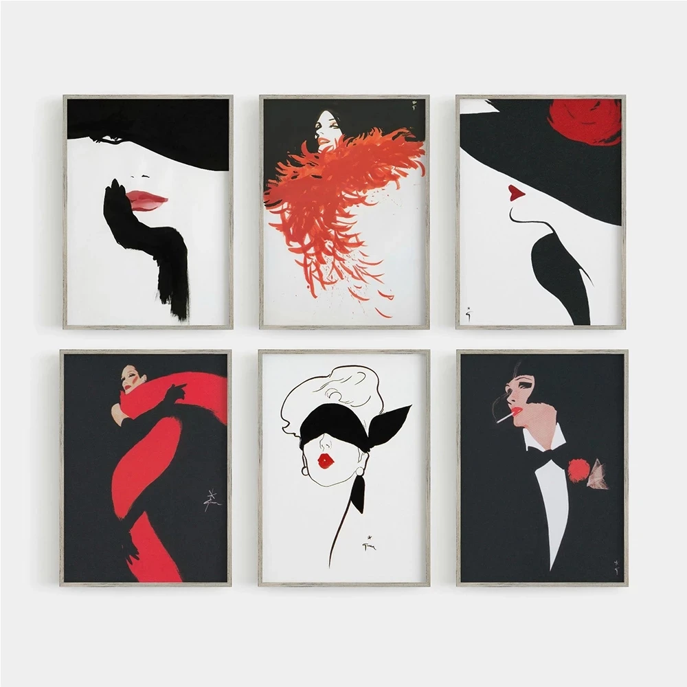 

Prints Painting Retro Pictures Wall Artwork Home Decoration Modular Canvas Rene Gruau Poster Modern For Girl Bedside Background
