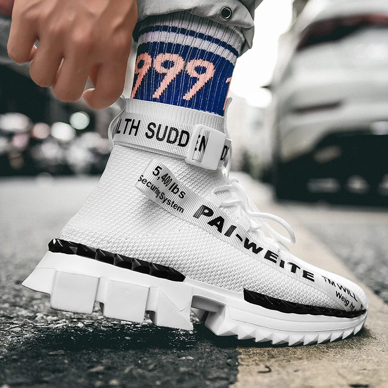 

Men sneakers fly woven mesh casual shoes comfortable and breathable outdoor light large size classic socks men's shoes