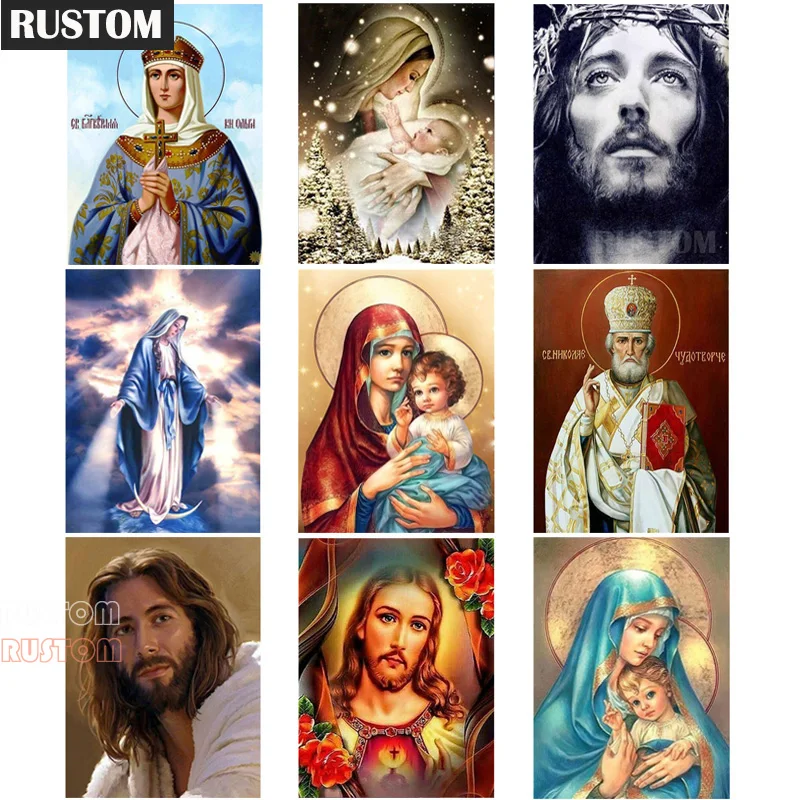 

DIY Diamond Painting Full Square Round Religious Icon Diamond Embroidery Cross Stitch Mosaic Rhinestone Home Decor Gift Rustom