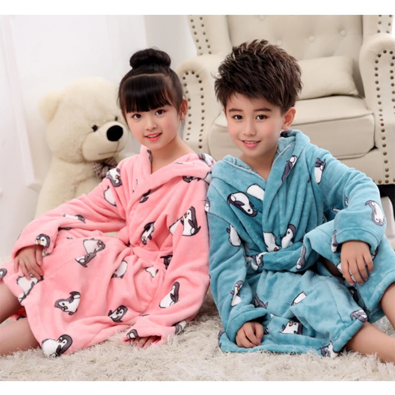 

Зима 2019, Мультяшные халаты для девочек, плюшевые ночные рубашки для мальчиков и девочек, детские теплые флисовые пижамы для девочек