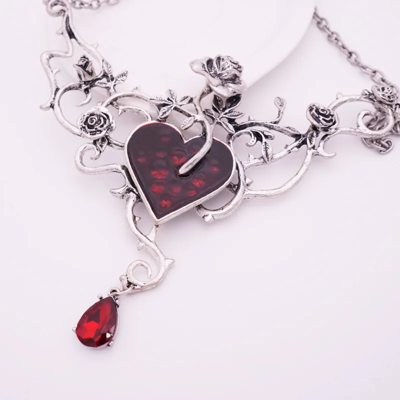 

Fashion Rose Vine Dripping Oil Red Gem Necklace Halloween Gothic Punk Pendant Necklace Temperament Enhancement Gift