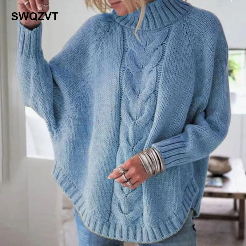 Нерегулярные женский свитер с высоким воротом размера плюс на осень-зиму джемпер