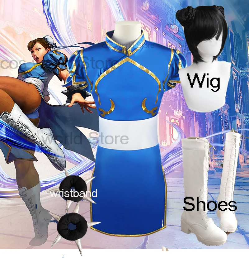 

Костюм для косплея чунь-ли из игры уличного истребителя, парик и браслет, аксессуары для женщин и девочек, костюм на Хэллоуин