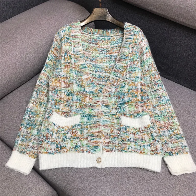 Роскошный дизайнерский брендовый вязаный свитер для женщин винтажный Свободный