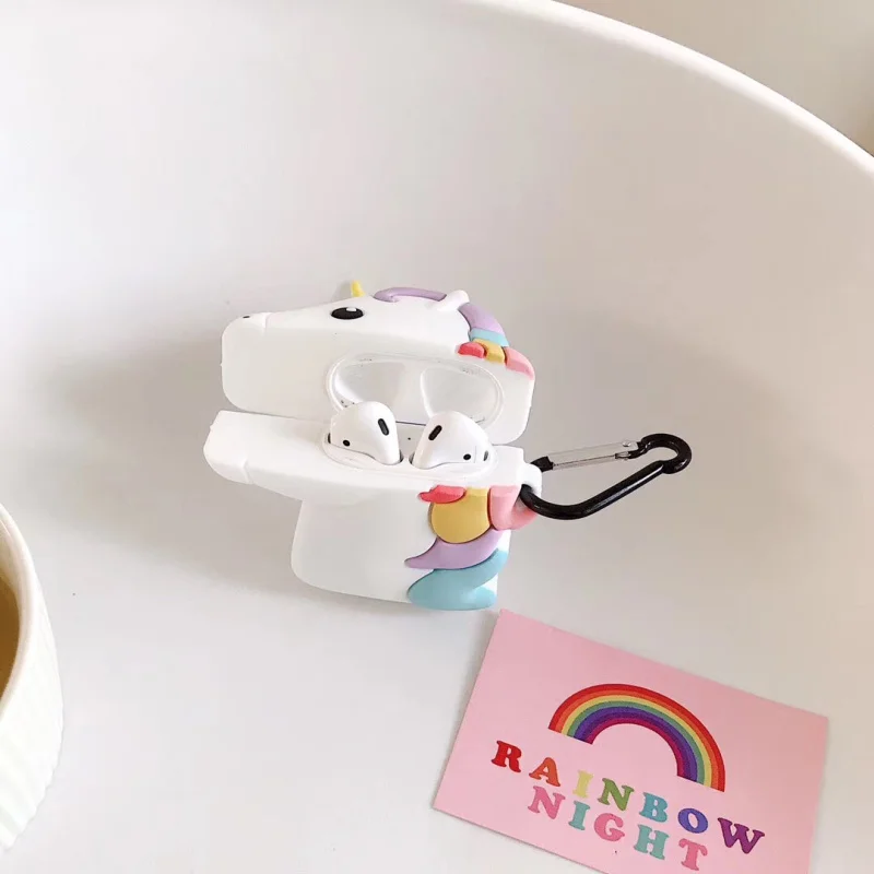

Soft Silicone 3D Cute Cartoon Unicorn Earphone Cover For Apple AirPods 2 Pink Case Headset Accessories Fundas Key Ring