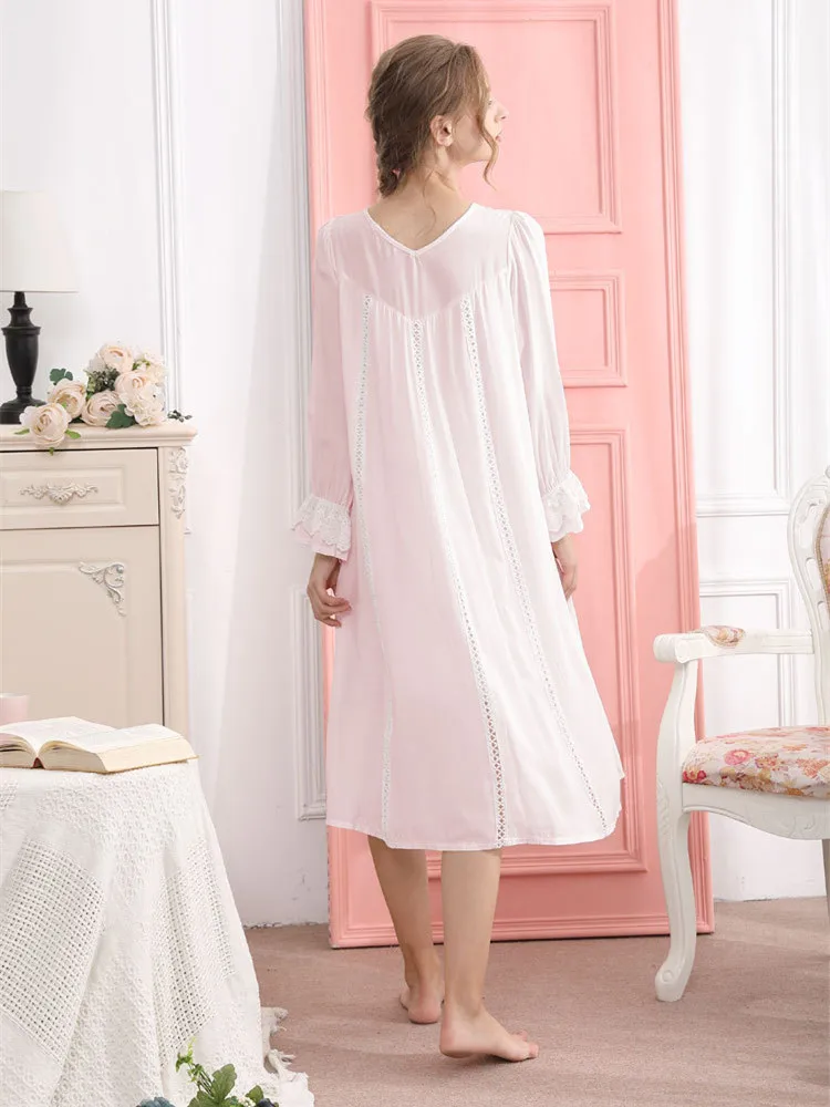 Spring Summer Women's Nightdress Cotton Long-sleeved Plus Size Loose Home Service Princess Dress French Palace Pajamas Sleepwear