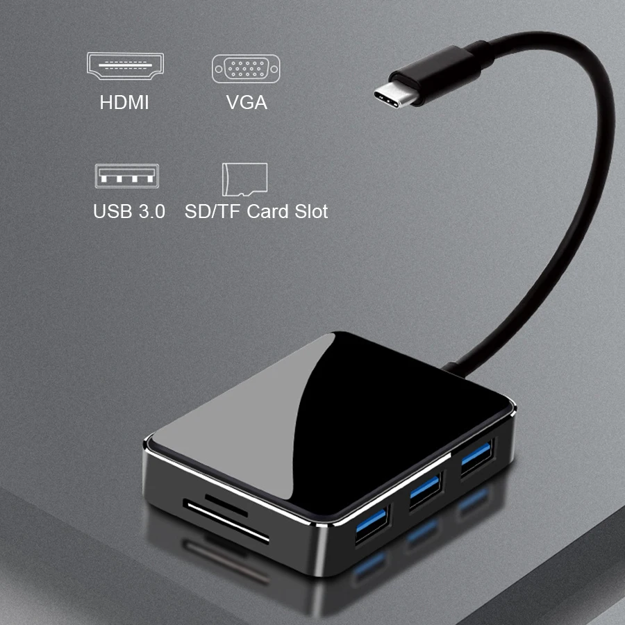 Biaze USB C HUB to Multi 3.0 HDMI VGA Adapter Card Reader For MacBook Pro Huawei Mate 20 Samsung S9 S8 Xiaomi Type | Компьютеры и офис