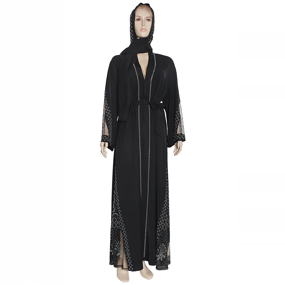 Musulman Pakistan Muslim Women Maxi Chiffon Dress Dubai Abaya Robe Femme Islam Kaftan Batwing Sleeve Diamond Print African | Тематическая